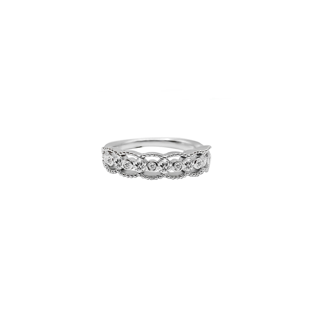 Anillo Cadena de Diamantes en Oro Blanco 18k