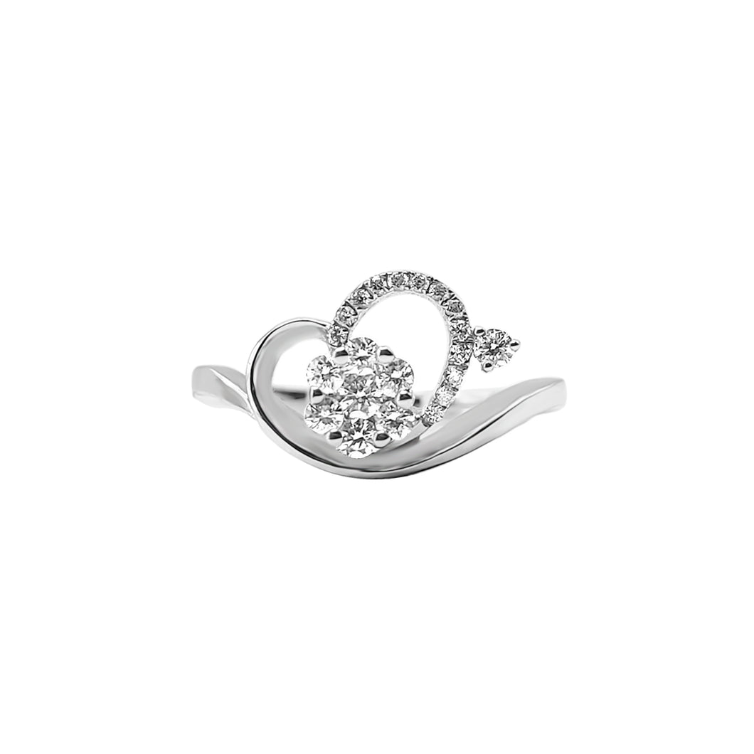 Anillo de flor corazón Diamante en oro blanco 18k