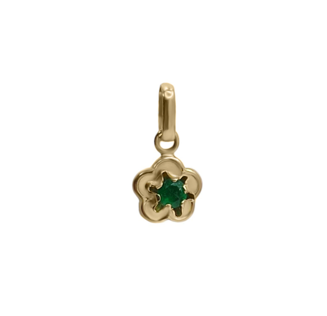 Dije De Flor Con Esmeralda En Oro Amarillo 18k